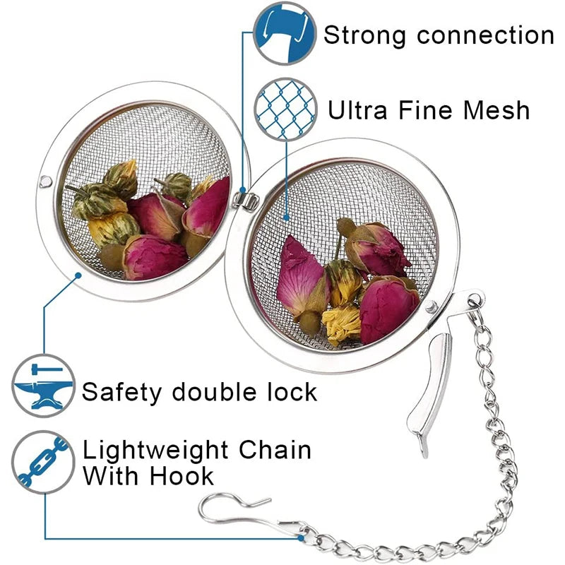 Stainless Steel Mesh Tea Infuser Ball – Fine Loose Leaf Tea Strainer & Filter – Ideal for Loose Tea, Herbal Tea & Mulling Spices – Available in Small, Medium & Large