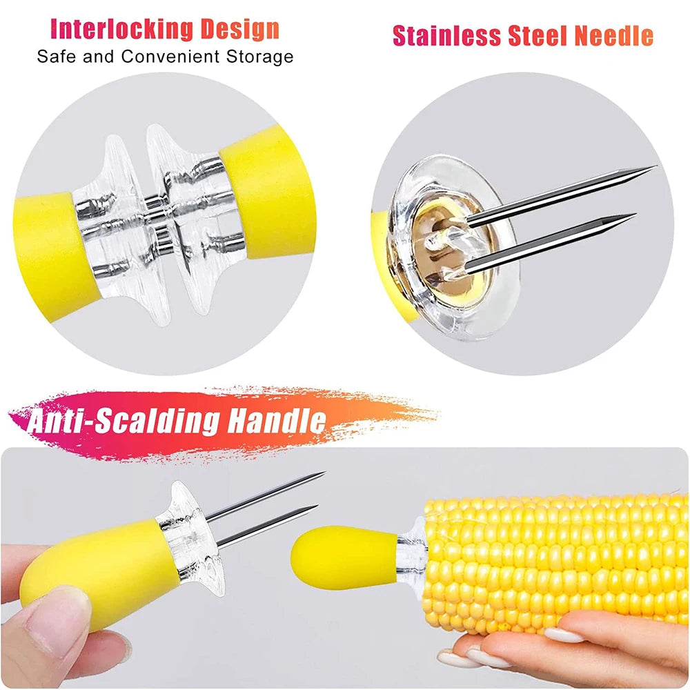 12 Piece Stainless Steel Corn Holders – BBQ Corn on the Cob Forks & Skewers – Best for Barbecues, Picnics & Family Meals
