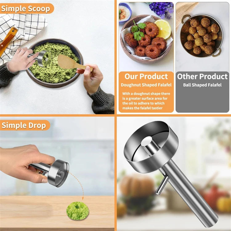 Stainless Steel Falafel Scoop Maker – Falafel & Meatball Press Mould – Perfect for Even Falafel, Veggie Patties & Meatballs – Available in Small, Medium & Large