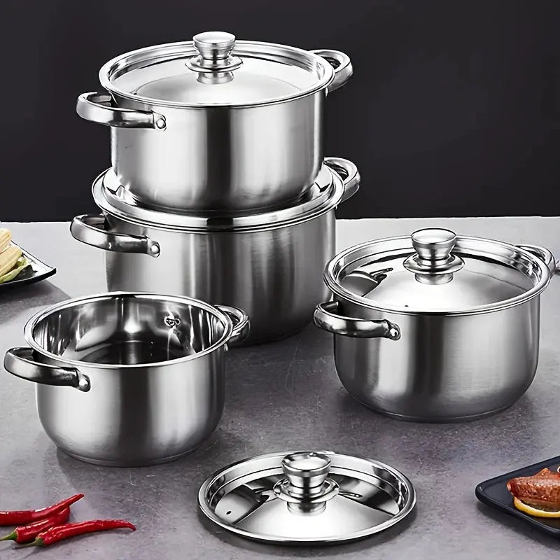 Stainless Steel Stock Pot Set with Lids – 4-Piece Cookware Set Silver 4-piece Set