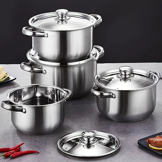 Stainless Steel Stock Pot Set with Lids – 4-Piece Cookware Set