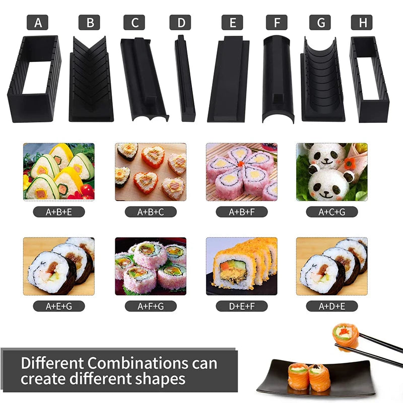 10 Piece Sushi Maker Kit – Sushi Mould Press & Rice Roll Moulds – Best for Homemade Sushi Rolls, Onigiri & Rice Shapes