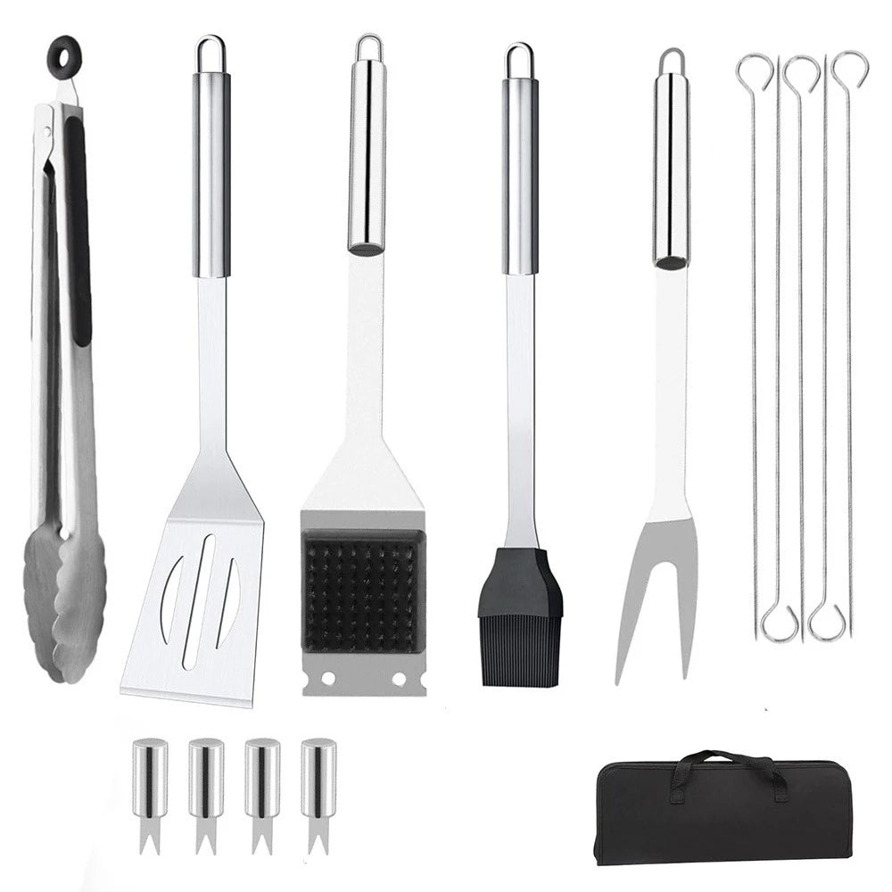 15-Piece Stainless Steel BBQ Grill Tools Set Silver