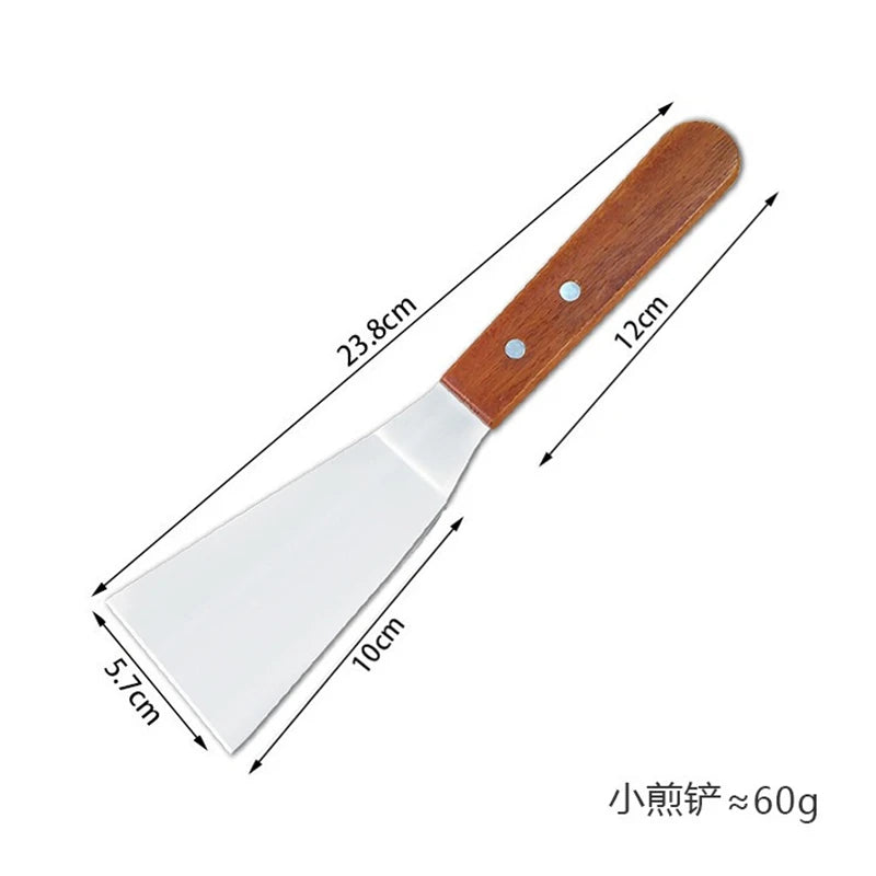 Stainless Steel Griddle Spatula & Grill Scraper with Wooden Handle – Square Head Burger Turner & Pizza Shovel – Perfect for BBQ, Steaks & Pancakes