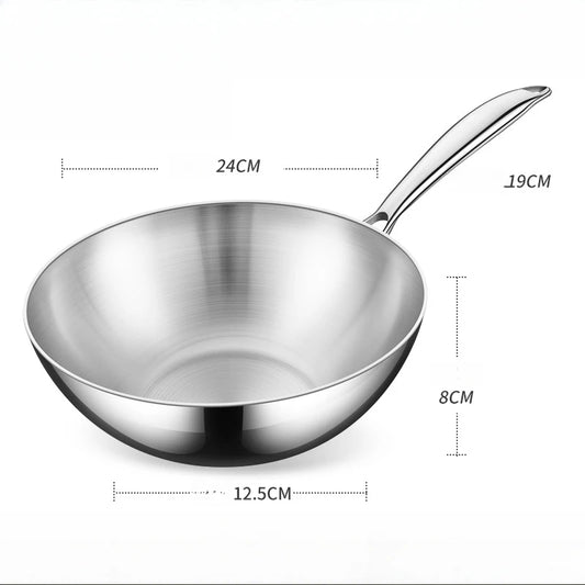 Stainless Steel Wok with Long Handle- Durable Chef’s Cooking Wok Pan for Stir-Frying, Searing, Sautéing, Tossing Noodles, Frying Eggs, Omelettes & One-Pan Dishes – Compatible with Induction & Gas Stoves – Available in 22cm,24cm,26cm,28cm & 30cm