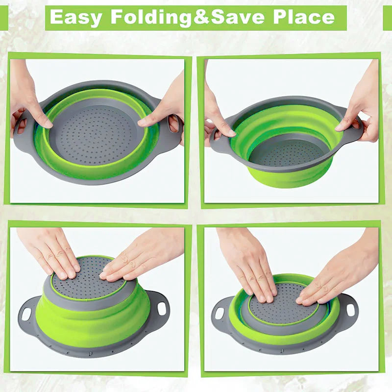 Round Folding Colander Basket – Collapsible Fruit & Vegetable Cleaning & Drainage Basket – Perfect for Rinsing Produce & Draining Pasta – Available in Green, Orange & Red Colours