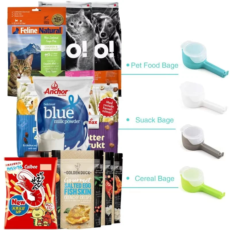 4 Piece Food Bag Sealing Clips with Pour Spout – Kitchen Storage Clips & Bag Sealers – Great for Crisps, Cereal & Snacks