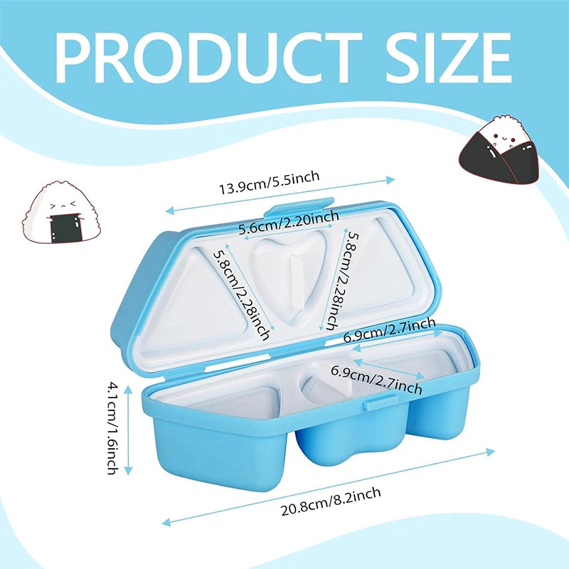 6 in 1 Sushi & Onigiri Mould Set – Triangle, Heart & Musubi Rice Ball Maker Kit – Perfect for Sushi, Bento Boxes & Kids Lunches – Available in Grey & Blue Colours