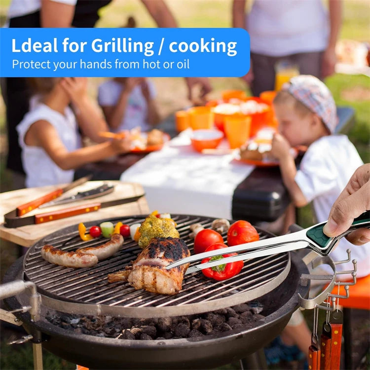 Stainless Steel Self-Standing Grill Tongs – Non-Slip Korean & Japanese Style BBQ Tongs – Perfect for Grilling, Turning Meat & Serving