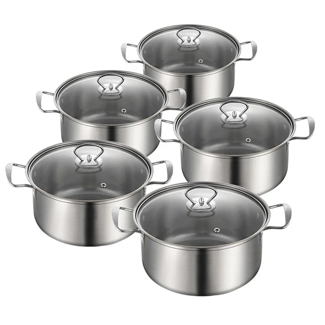 5 Piece Stainless Steel Pot Set with Sealed Glass Lids – Satin-Finish Induction Pots with Inner Scale – Perfect for Soups, Pasta & Vegetables