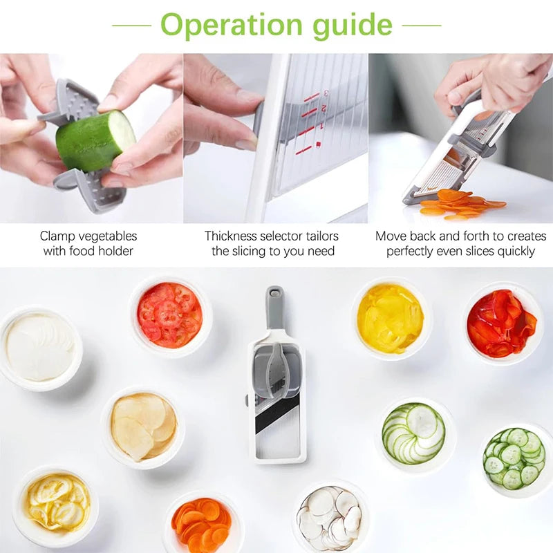 Handheld Mandoline Slicer with Adjustable Stainless Steel Blade