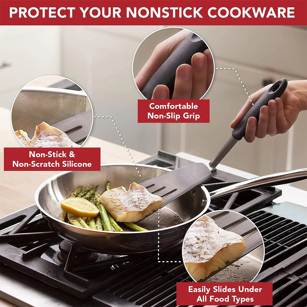 Silicone Flexible Turner Spatula Set – Heat Resistant Non-Stick Kitchen Spatulas with Stainless Steel Core – Best for Flipping & Serving