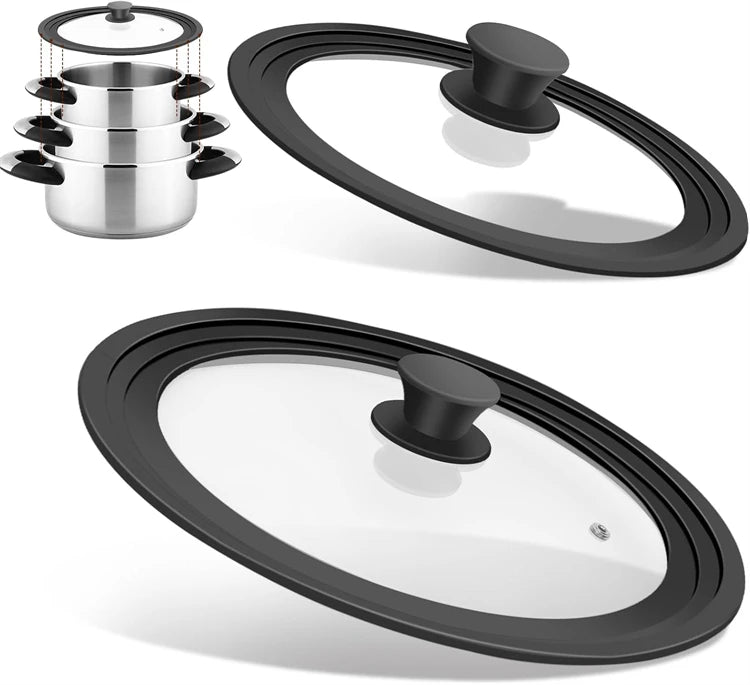 Universal Tempered Glass Pot & Pan Lid with Heat Resistant Silicone Rim – Fits Multiple Sizes of Pots, Pans & Skillets – Ideal for Simmering, Steaming & Keeping Food Warm – Available in 6 Size Ranges from 16cm to 30cm