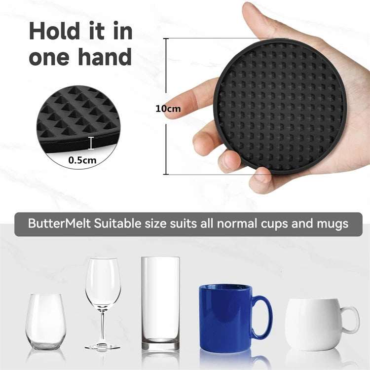 6 Pack Silicone Drink Coasters with Holder – Heat Resistant Non-Slip Cup Mats – Ideal for Protecting Tables & Worktops – Available in Black, Brown, Grey, Green, Blue & Sky Blue Colours