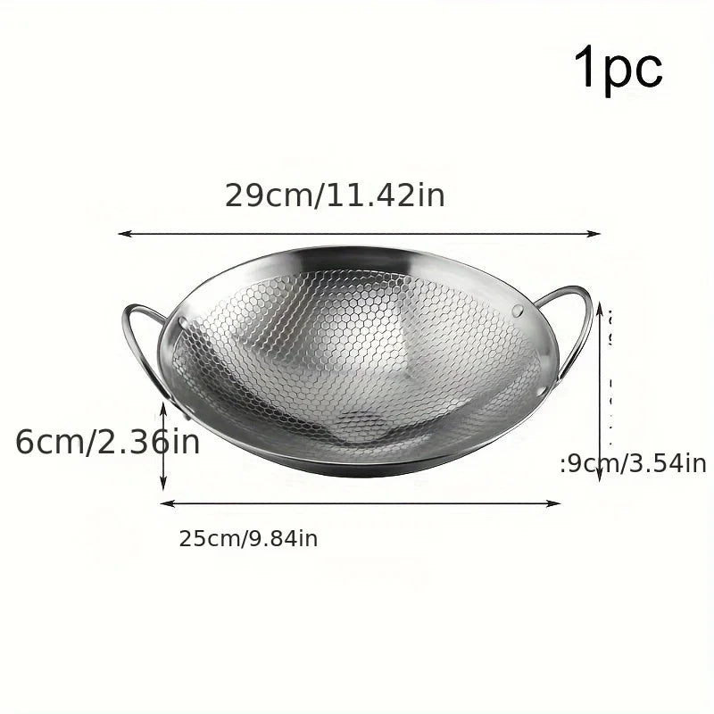 Honeycomb Stainless Steel Wok – 29cm Non-Stick Dual Handles Pan for Pasta, Steak, Stir-Frying, Boiling, Deep-Frying, Ramen & More – Scratch-Resistant & Heat-Conductive – Ideal for Restaurant or Home Use
