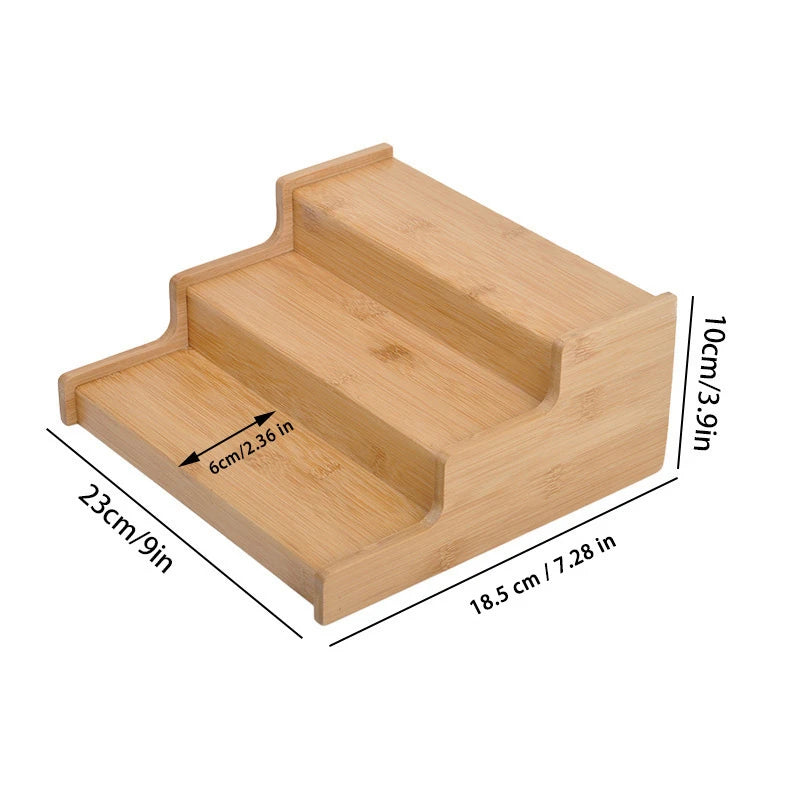 3 Tier Expandable Bamboo Spice Rack – Cabinet Spice Shelf & Seasoning Organiser Stand – Perfect for Kitchen Cupboards & Worktops