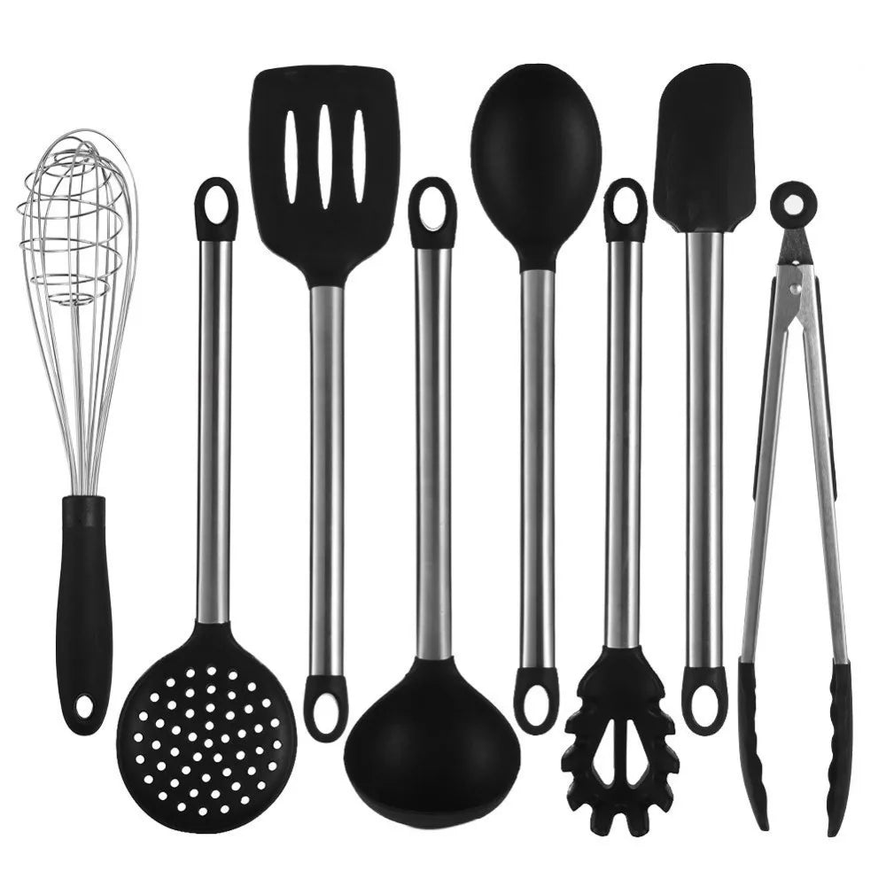 9-Piece Silicone Kitchen Utensils Set with Kitchen Utensils Storage Holder – Non-Scratch, Heat Resistant &amp; Dishwasher Safe