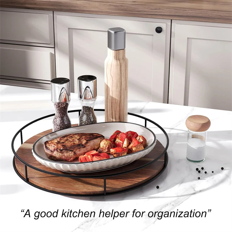 Acacia Wood Lazy Susan Turntable with Metal Frame – Rotating Countertop Organiser & Serving Tray – Great for Spices, Condiments & Serving – Available in 15cm, 16.7cm, 22cm & 29cm