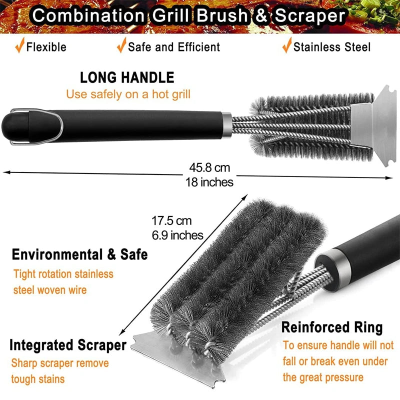Stainless Steel Grill Brush and Scraper with Long Handle