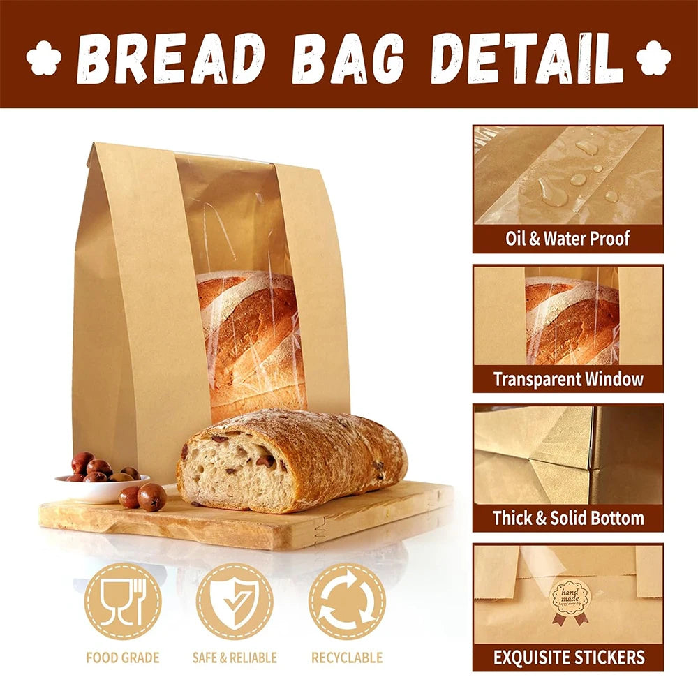 Large Paper Bread Bags with Clear Window – Bakery Bags for Homemade Sourdough, Cookies & Cakes – Great for Storing & Gifting Bakes – Available in 25 Pieces, 30 Pieces, 50 Pieces & 100 Pieces