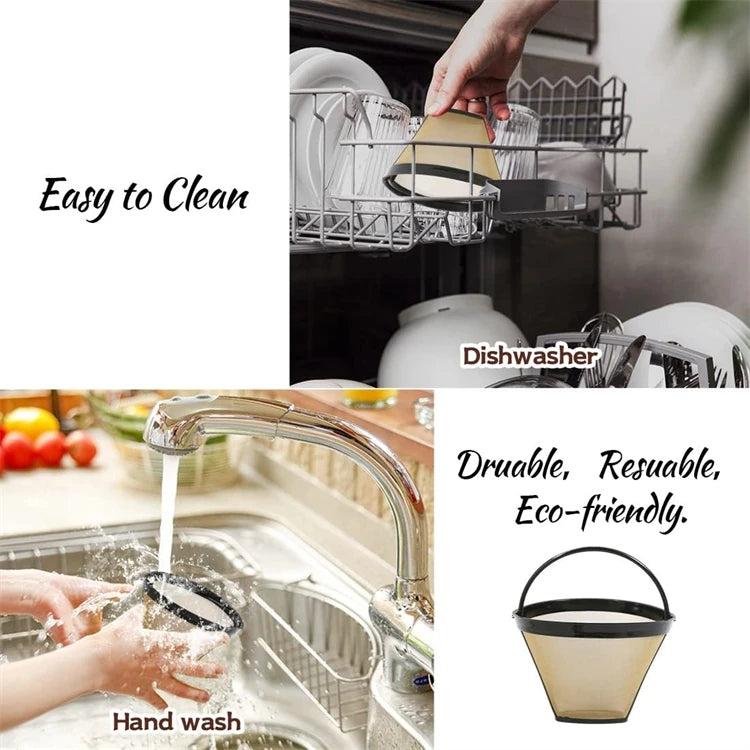 Reusable Stainless Steel Coffee Filter Cone – Permanent Basket Filter for Coffee Makers – Perfect for Everyday Filter Coffee – Available in 1 Piece & 2 Pieces