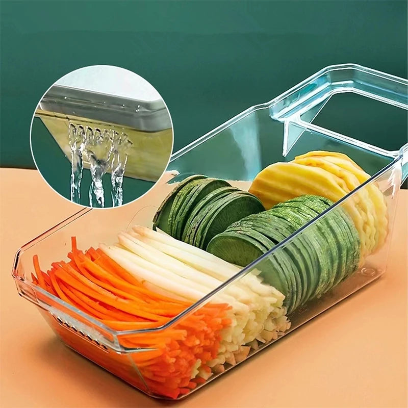 6 in 1 Mandoline Vegetable Slicer with 6 Interchangeable Stainless Steel Blades – Julienne Shredder & Veggie Slicer – Perfect for Salads & Meal Prep – Available in Light Green & Light Grey Colours