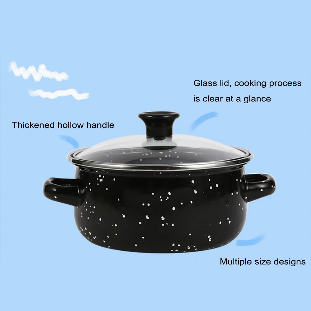 5 Piece Enamel Pot Set – Soup Pot, Cooking Pot, Stew Pot & Frying Pan – Perfect for Home Kitchens, Restaurants & Outdoor Cooking