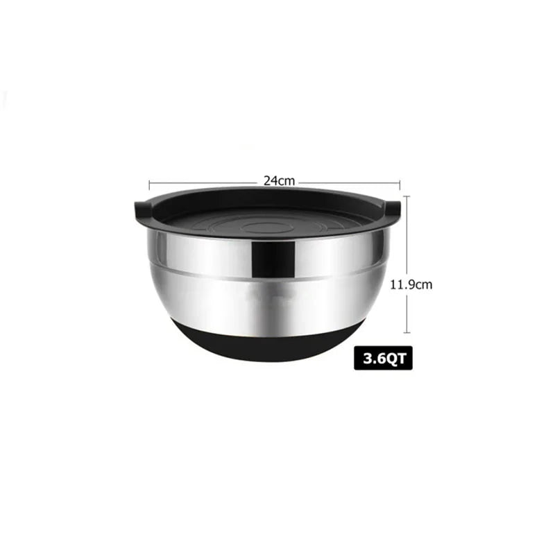 6 Piece Stainless Steel Mixing Bowl Set with Lids & Non-Slip Bases – Nesting Baking & Storage Bowls – Best for Baking, Salads & Food Prep