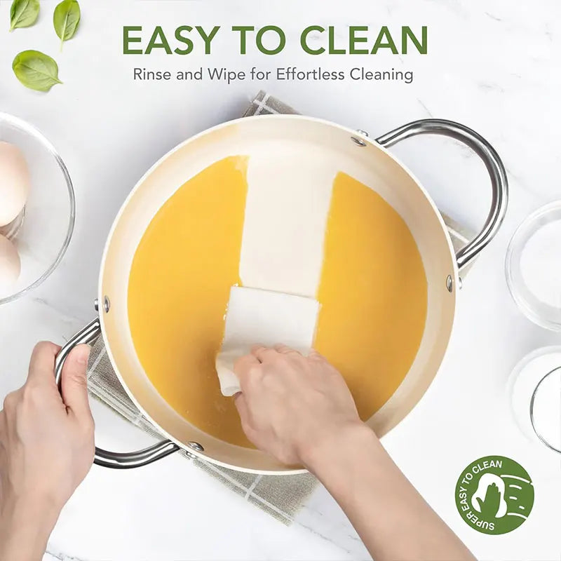 Ceramic Stock Pot with Glass Lid – 6-Quart Non-Stick Cooking Pot, Induction-Compatible – Ideal for Soups, Stews, Curries, Simmering, Sautéing & One-Pot Meals – Available in Green, Blue, Beige & Black