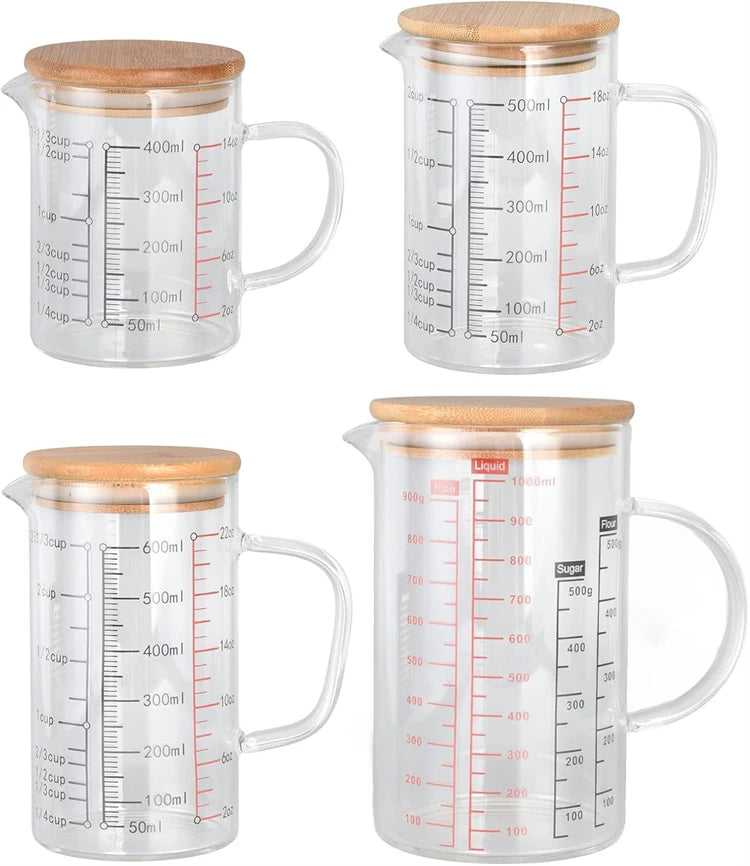 Borosilicate Glass Measuring Jug with Handle & V-Shaped Spout – Clear Scale Measuring Cup – Best for Baking, Liquids & Microwave Use – Available in 400ml, 500ml, 600ml & 1000ml