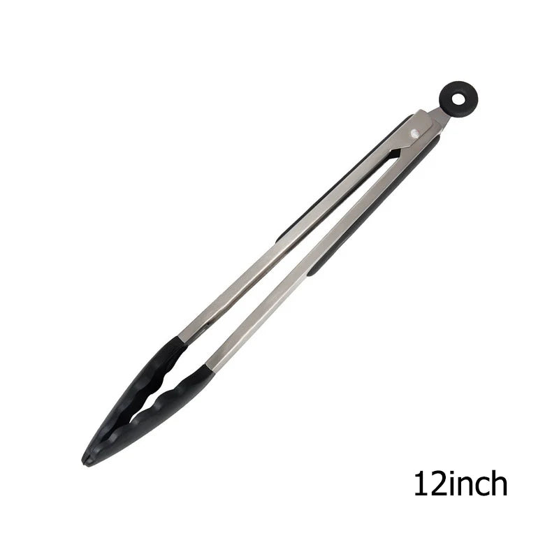 Locking Silicone Kitchen Tongs with Stainless Steel Handles – Non-Stick BBQ & Cooking Tongs – Best for Grilling, Frying & Serving – Available in Black & Red, 9 or 12 Inch