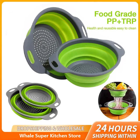 Collapsible Silicone Drain Basket – Foldable Fruit & Vegetable Washing Colander in Small, Large or 2-Piece Set – Best for Rinsing, Draining & Space Saving – Available in Blue, Green, Orange & Red Colours