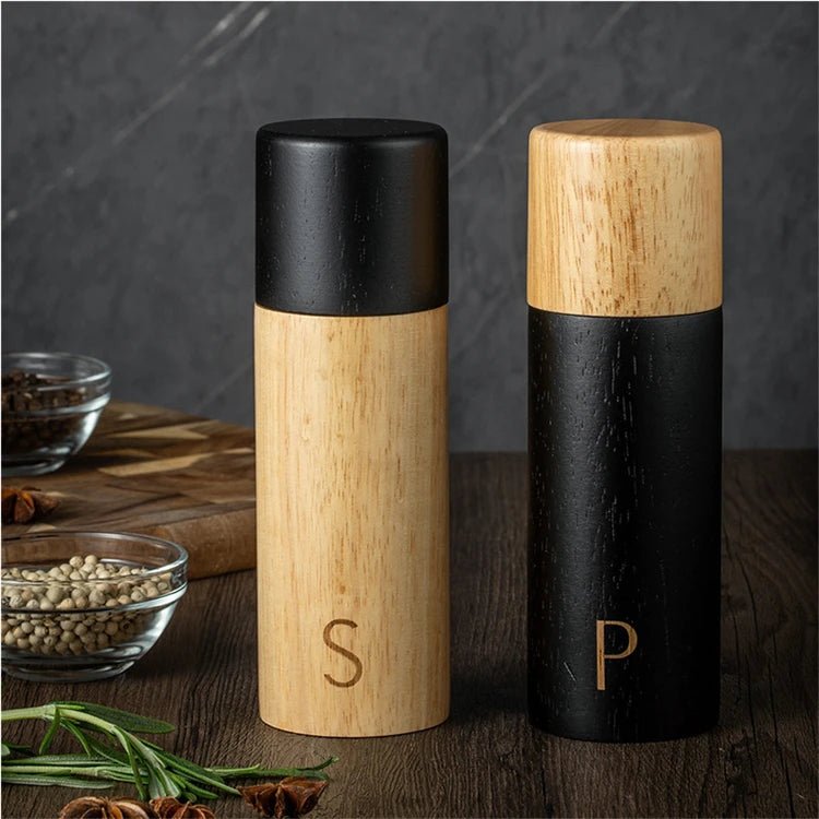 7 Inch Oak Wood Salt & Pepper Grinder Set – Manual Pepper Mill with Adjustable Ceramic Grinder – Perfect for Sea Salt & Peppercorns