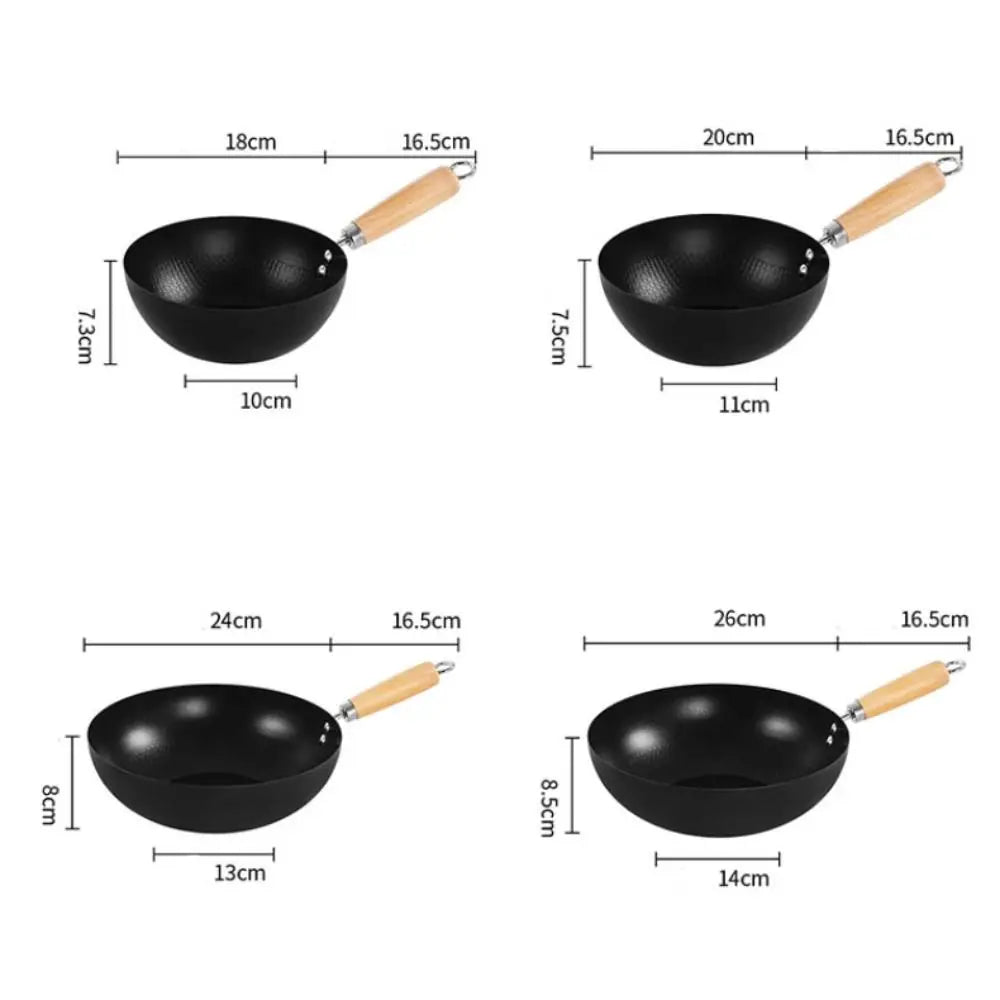 Small Iron Wok with Wooden Handle – Uncoated Deep Stir-Fry Pan for Gas & Induction – Best for Student Flats & Small Kitchens – Available in 18cm, 20cm, 24cm & 26cm