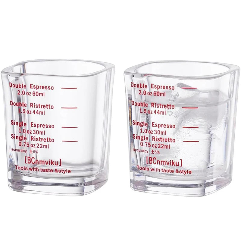 60ml Heavy Glass Espresso Shot Measuring Cup – Square 2oz Barista Shot Glass – Great for Espresso, Coffee & Measuring Liquids 2 Pieces – Red 60ML