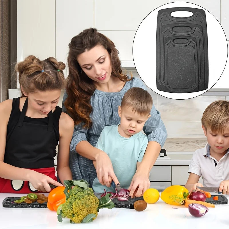3 Piece Plastic Chopping Board Set – Large, Medium & Small Non-Slip Boards with Handles & Juice Grooves – Best for Meat, Veg & Fruit, Dishwasher Safe
