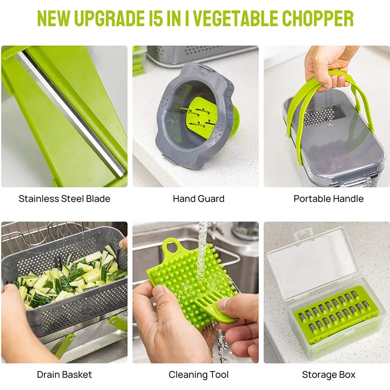 22 in 1 Vegetable Chopper & Dicer with 13 Blades and Container – Onion Chopper & Veggie Mandoline – Best for Potatoes, Tomatoes & Onions