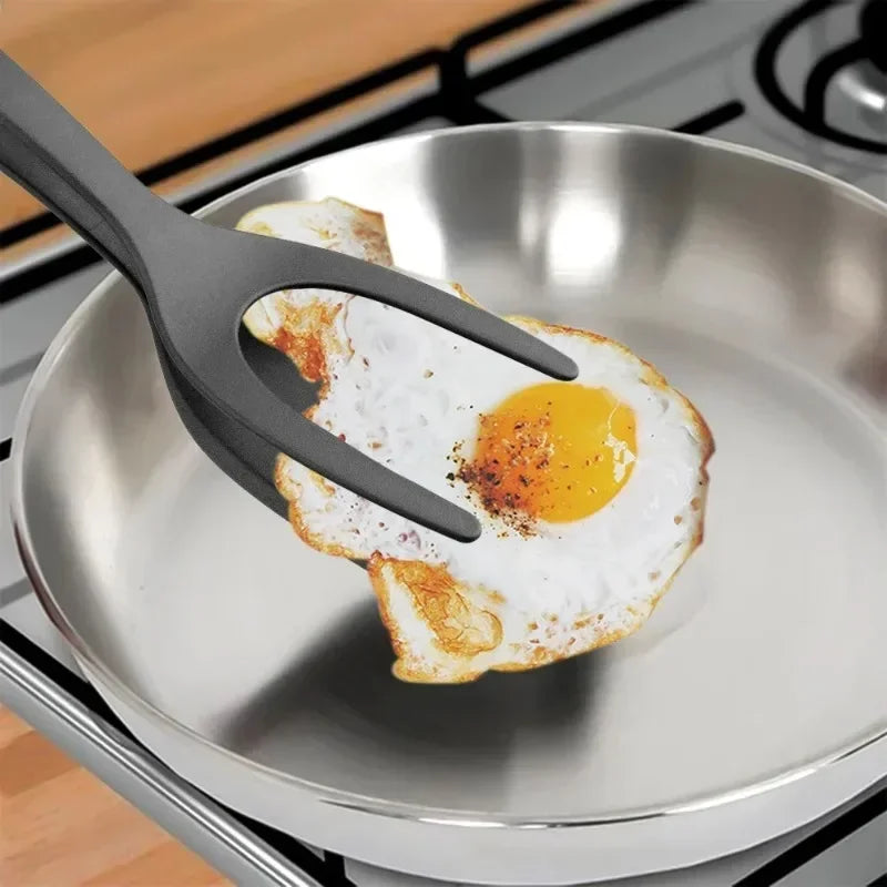 2-in-1 Flip Tongs with Egg Spatula – Nylon Grip Turner & Clamp for Pancakes, Eggs & Steak – Best for Non-Stick Pans