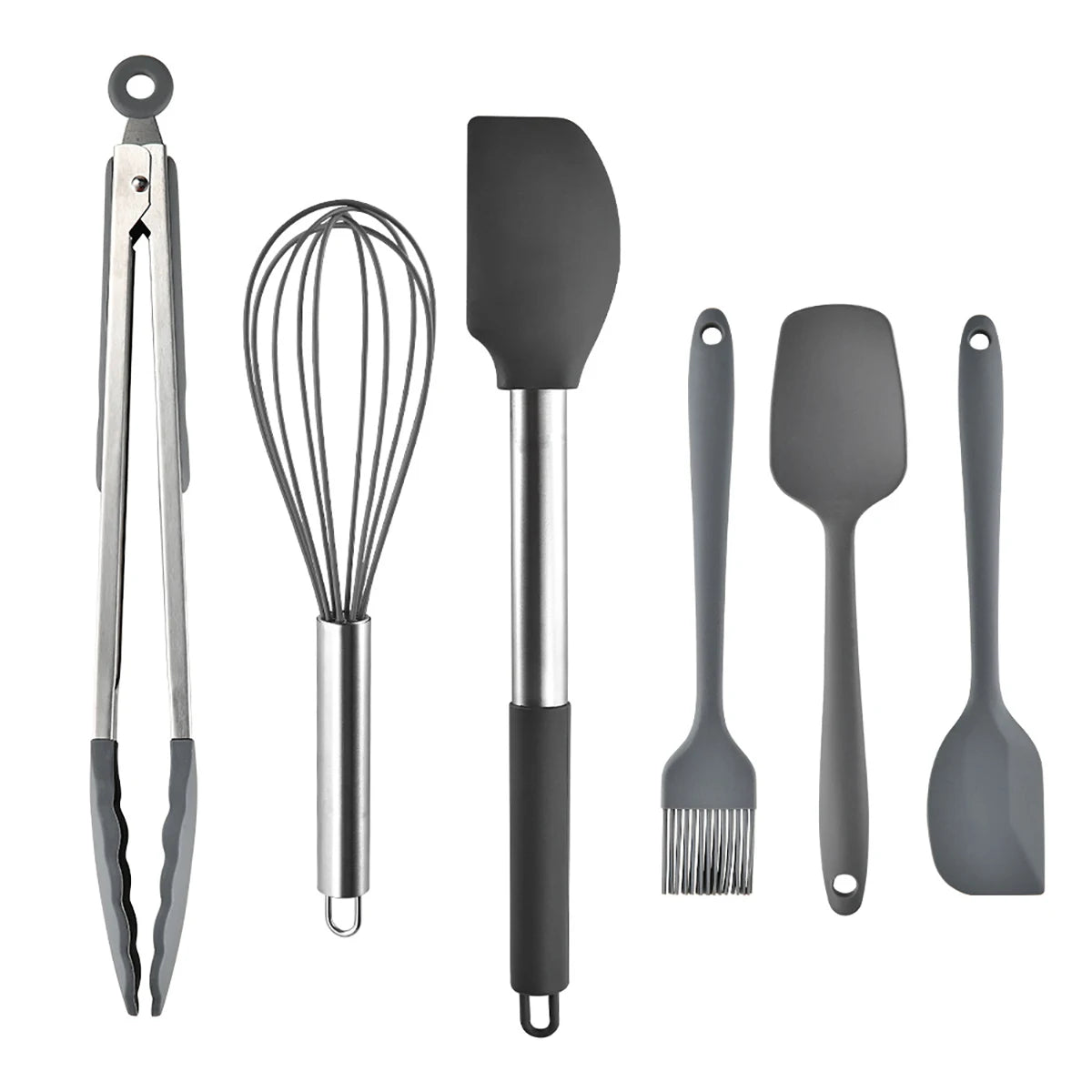 Silicone Kitchen Utensils Set with Stainless Steel Handles – Heat-Resistant & Safe for Non-Stick Cookware – Ideal for Daily Cooking – Available in Multiple Colours & Various Piece Set Options