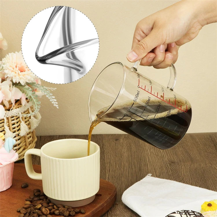 Borosilicate Glass Measuring Jug with Handle & V-Shaped Spout – Clear Scale Measuring Cup – Best for Baking, Liquids & Microwave Use – Available in 400ml, 500ml, 600ml & 1000ml