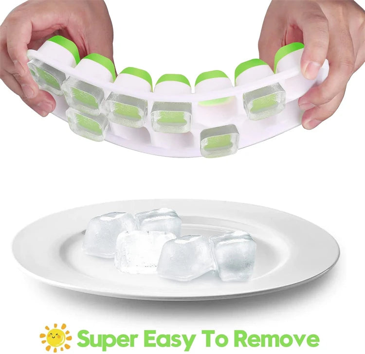 Easy-Release Ice Cube Tray with Lid – 14 Cube Stackable Ice Mould – Best for Chilling Water, Juice & Iced Coffee – Available in Pink, Green, Yellow & Blue Colours
