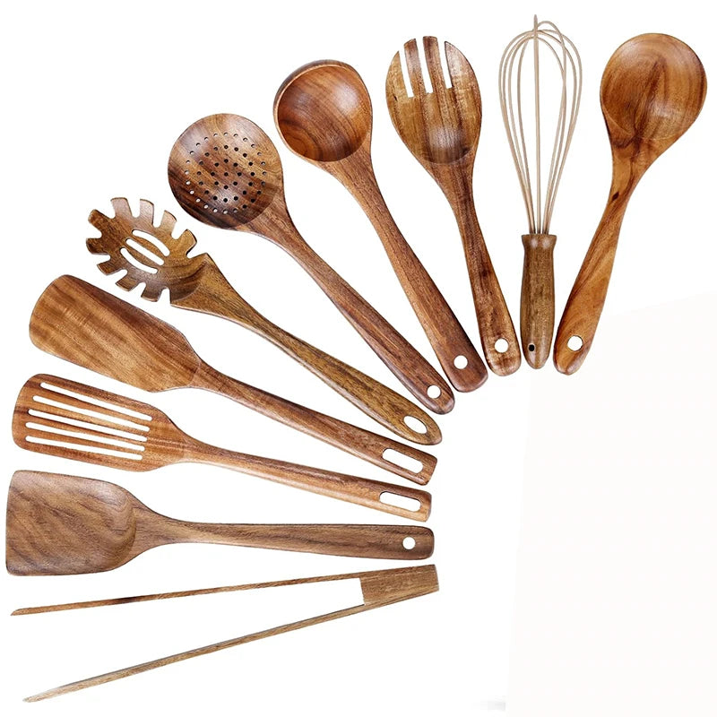 Natural Teak Wooden Kitchen Utensil Set