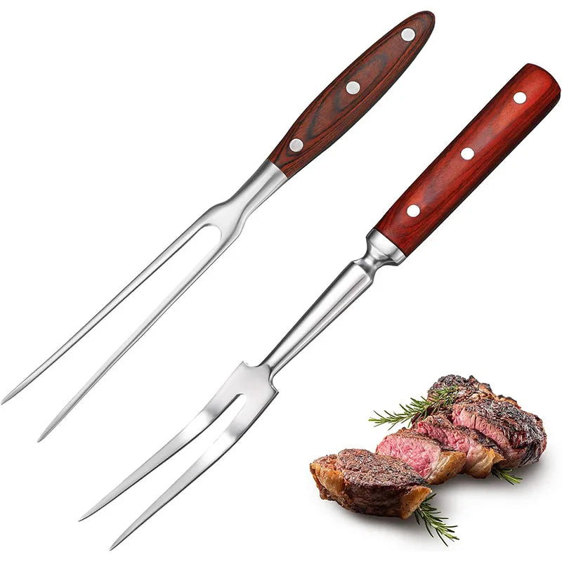 Stainless Steel Carving Fork Set Brown