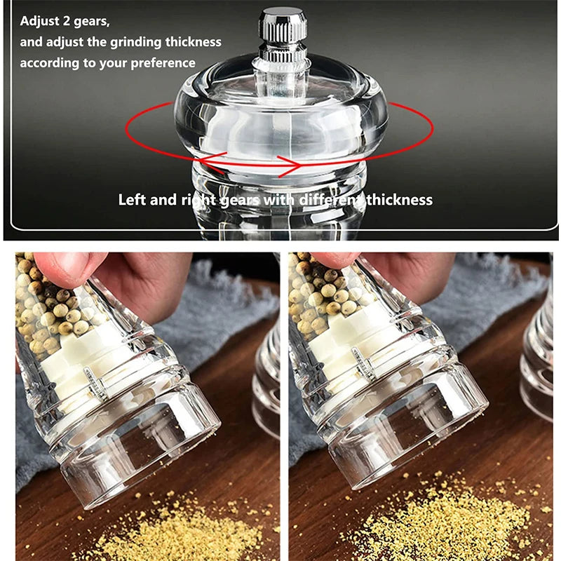 Clear Acrylic Salt & Pepper Grinder Mill with Adjustable Ceramic Coarseness – Refillable Sea Salt & Pepper Mill – Great for Sea Salt & Peppercorns – Available in 4, 5, 6 & 8 Inch
