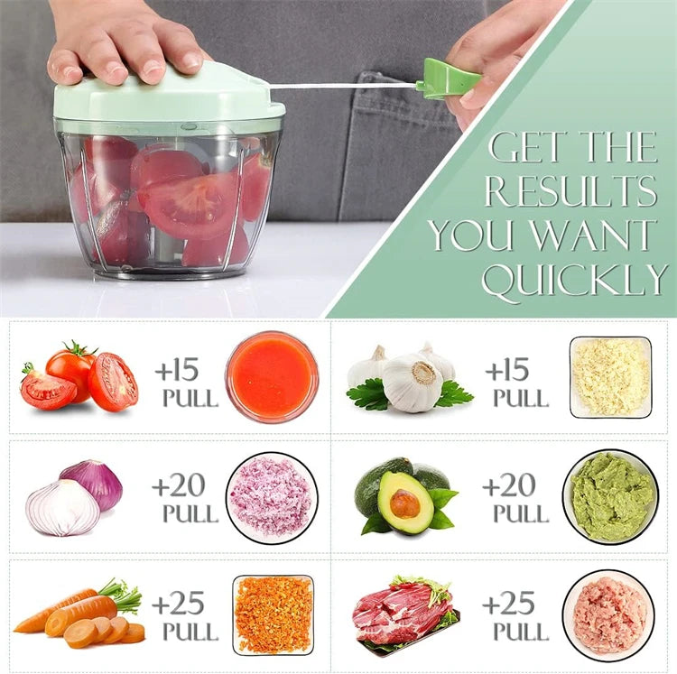 Manual Pull String Vegetable Chopper – Portable Hand Food Processor & Garlic Mincer – Perfect for Chopping Onions, Garlic & Herbs