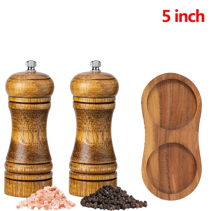 Oak Wood Salt & Pepper Grinder Set with Adjustable Ceramic Grinder – Wooden Pepper Mill & Salt Grinder – Great for the Kitchen & Dining Table – Available in 5 Inch, 8 Inch & 10 Inch