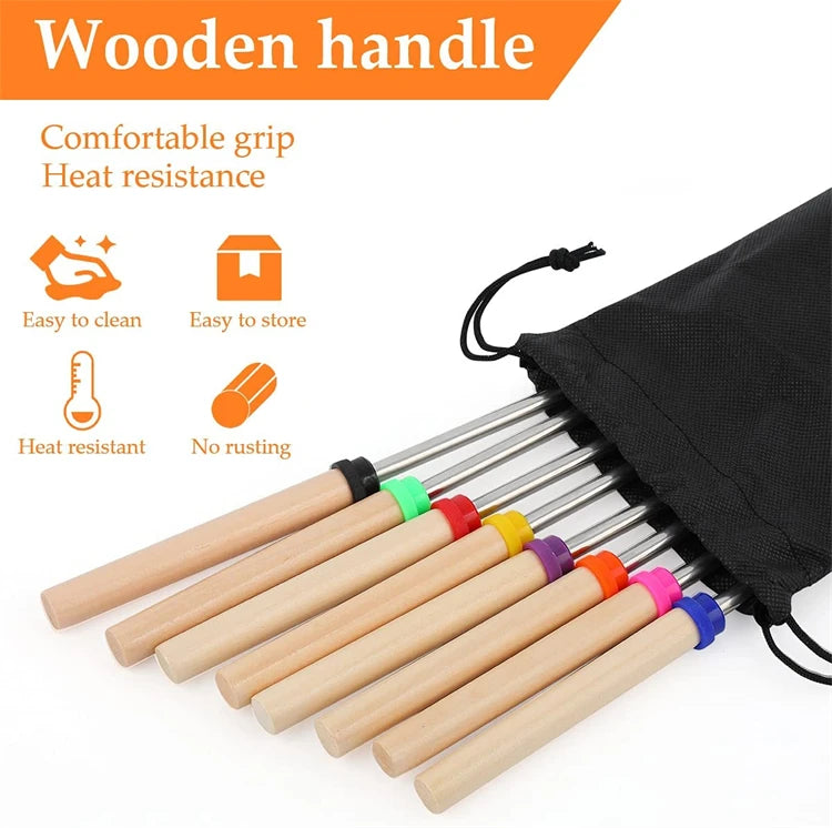 8 Piece Extendable Stainless Steel Roasting Sticks – Telescopic Marshmallow & BBQ Skewers – Great for Campfires, Fire Pits & S'mores