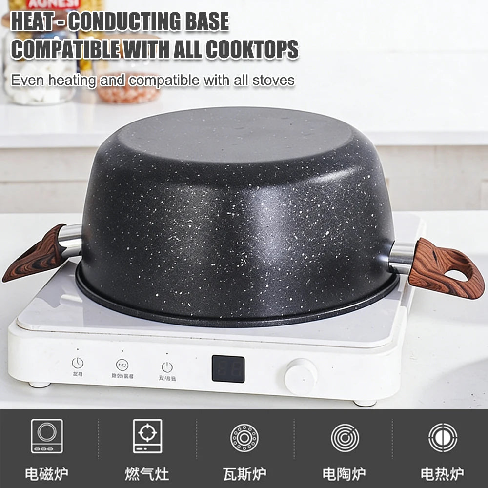 14 Piece Non-Stick Pots & Pans Set with Silicone Utensils – Maifan Stone Wok, Soup Pot & Frying Pan – Ideal for Home & Family Cooking