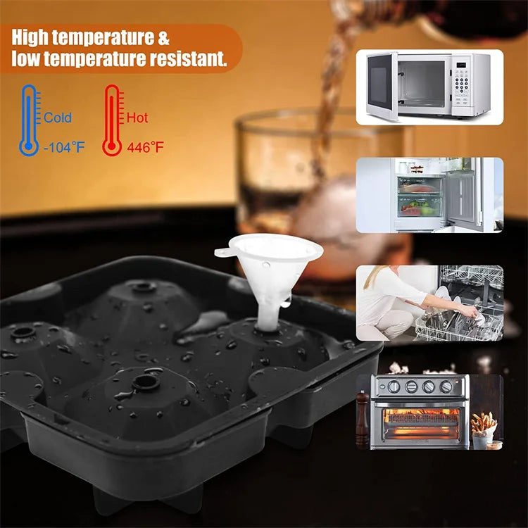 Large Silicone Ice Cube Tray with Lid – Reusable Ice Mould for Big Cubes, Spheres & Diamonds – Ideal for Cold Drinks & Iced Coffee – Available in Square Cube, Sphere & Diamond