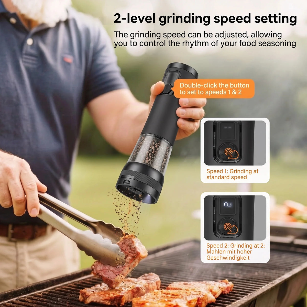 Electric Salt & Pepper Grinder Set with Charging Base – Rechargeable USB-C Mills with LED Light & Adjustable Coarseness – Ideal for Kitchen, BBQ & Table